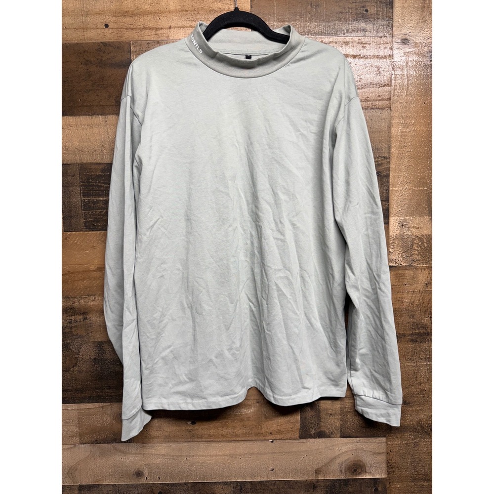 ESNTLS Mens Mock Neck Long Sleeve Shirt Sage Green 100% Cotton Size Medium